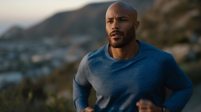 A marathon runner training outdoors at sunrise, symbolizing perseverance, mental strength, and dedication to long-term goals. cinematic color correction, natural uneven lighting yet gentle