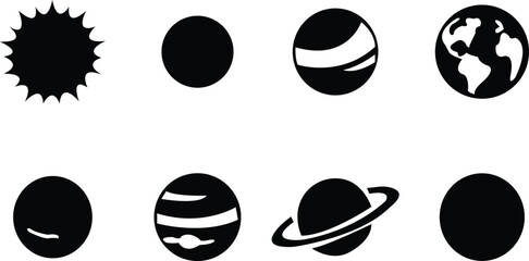 Planet icon set vector. Modern design Earth, Venus, Moon, Saturn, Mars and many planets icons. Logo-icon design set for website and mobile application. Editable drawing and silhouette in one. See Less