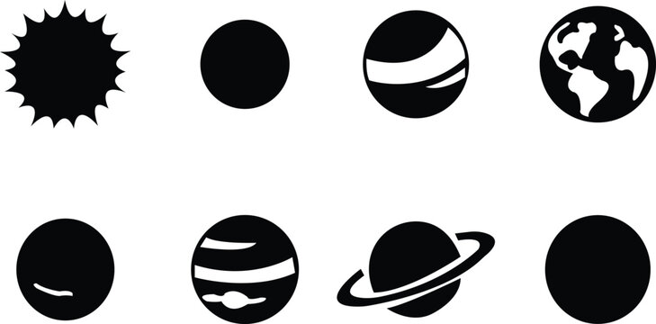 Planet icon set vector. Modern design Earth, Venus, Moon, Saturn, Mars and many planets icons. Logo-icon design set for website and mobile application. Editable drawing and silhouette in one. See Less