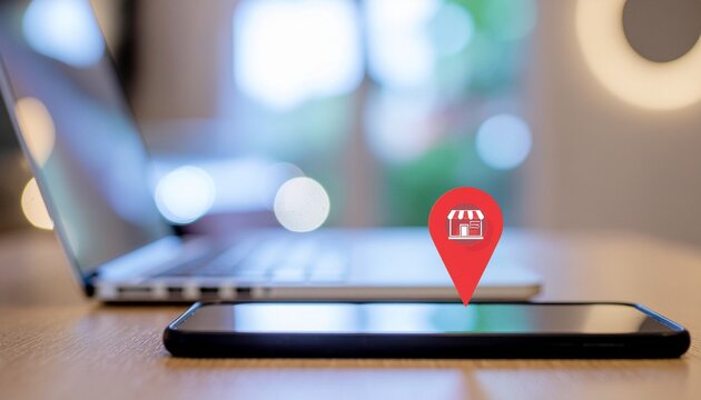 Find local shops nearby with a handy mobile app and laptop, showcasing the convenience of modern shopping and supporting local businesses today