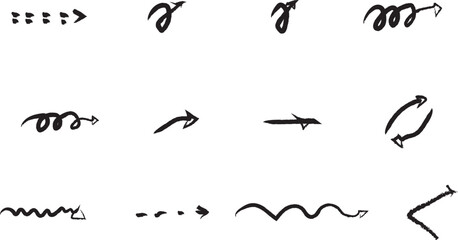 Set of Grunge Brush Stroke Arrows with Spiral, Wavy, and Dashed Line Styles