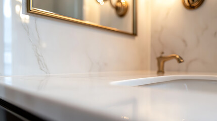 Elegant bathroom sink with gold fixtures and a sleek, modern design. A blend of luxury and minimalist style creates a serene and inviting space. #BathroomDesign