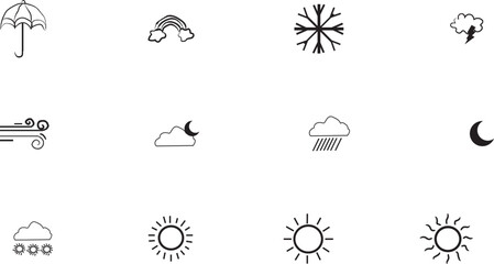 Fototapeta premium Hand Drawn Doodle Weather Forecast Icon Set including Sun, Rain, Snow, and Wind