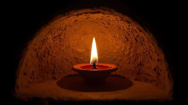 A warm yellow candle flame glowing in the dark