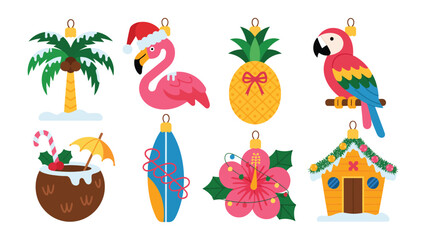 Festive Ornaments for the Holiday: A delightful collection of holiday-themed ornaments, each capturing a unique and joyful essence of Christmas, summer, and the tropical spirit.