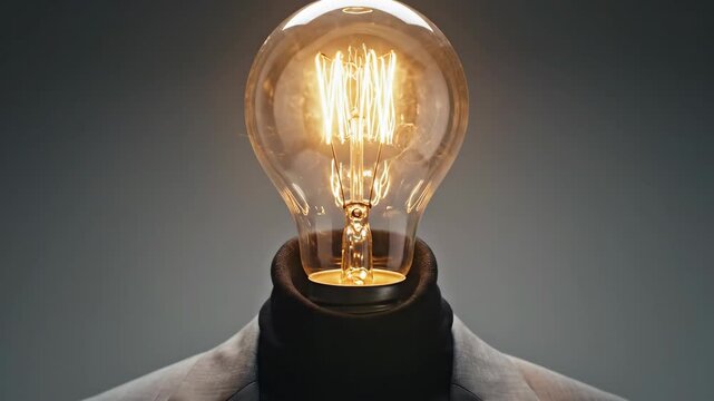 Man with lightbulb head, a surreal concept of innovation. Creative business idea generation and intellectual illumination theme.