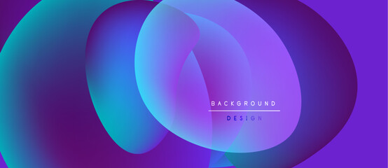 Abstract design features overlapping circles. Vibrant blue, purple gradients create dynamic visual effect. Text reads background design.