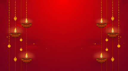 Festive Christmas decorations on a red background featuring gold ornaments and holiday elements