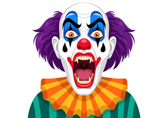 Creepy Clown Portrait with Sharp Teeth and Wide Eyes Illustration