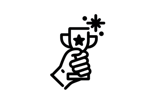 Hand holding shining star award trophy celebrating victory, success, achievement, and recognition isolated on white background png