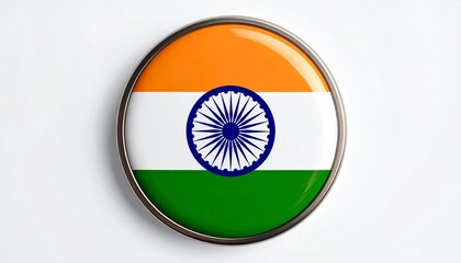"Round badge with Indian flag design symbolizing national pride, identity, and cultural celebration."