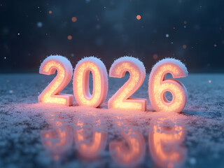 Frosted 2026 with luminous progress meter and snowfall