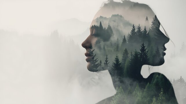 Double Exposure Silhouette Head Portrait Woman