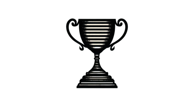 Sleek modern trophy with glowing horizontal stripes symbolizing achievement and success isolated on white background png