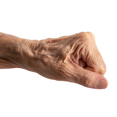 Close up of an old womans hand isolated on transparent background wrinkles visible