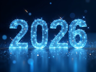 Glassy 2026 refracting sparkles with progress ticker