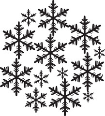 Fototapeta premium Black Snowflakes Scattered in a Circular Pattern on White , snowflake, snow, winter, ice, cold