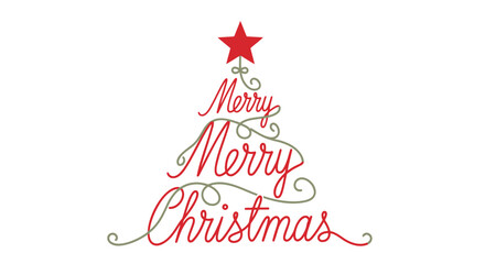 Elegant merry christmas greeting with a stylized christmas tree formed by cursive lettering and a red star topper