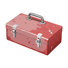 Vintage Red Metal Toolbox with Rust and Scratches Vector Illustration