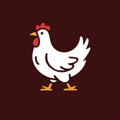 Simple White Chicken or Hen Cartoon Icon