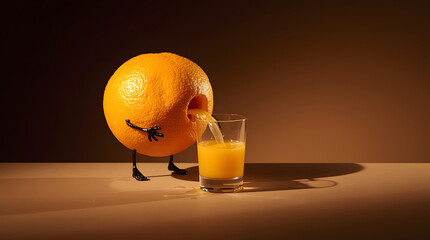 Fresh glass of orange juice with ripe citrus fruit on a white background