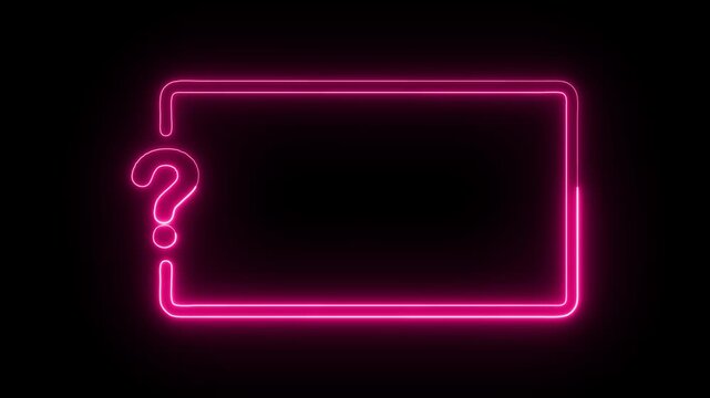 Animated neon glowing frame and question mark pink color icon with 4k video black background