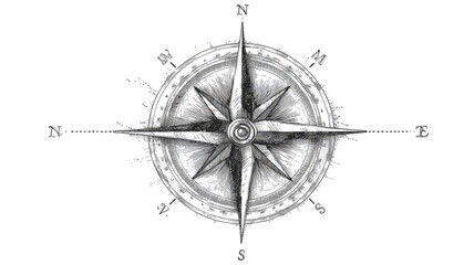 Vintage compass and map illustration showing north, south, east, and west directions for navigation and adventure travel © Muhammad