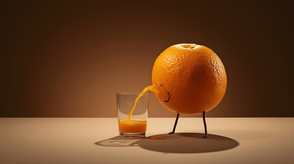 Fresh orange splashing into a glass of juice