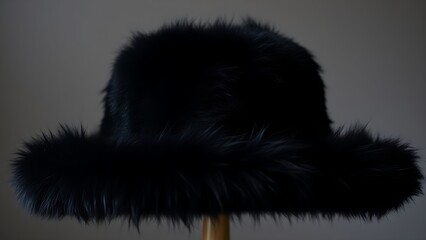 karakul. A black karakul fur hat with a silky sheen, elegantly displayed. lifestyle magazines,...