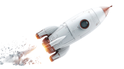 White rocket aircraft launch isolated for space travel technology transport