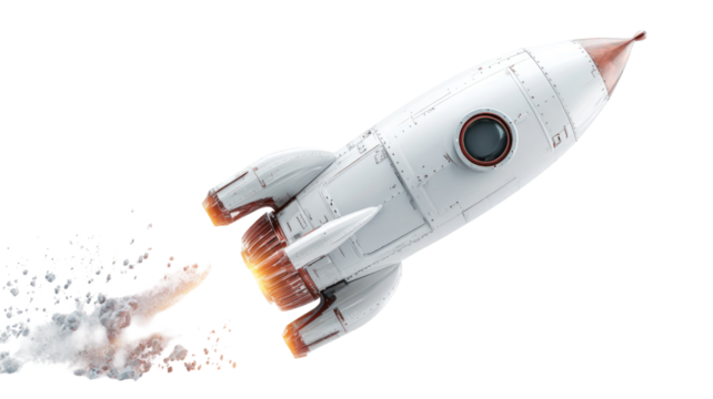 White rocket aircraft launch isolated for space travel technology transport