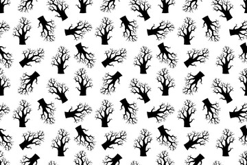 Seamless natural pattern, dark wood with bare branches. Halloween. All Saints Day. National and international holiday. For background, wallpaper, textiles, packaging or websites. Environment. Nature.