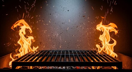 Vibrant flames dance over a hot grill, ready for delicious summer cooking and outdoor dining.
