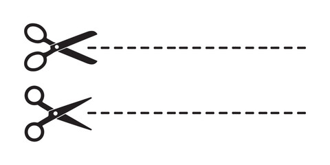 Scissor, trim line icon. paper cut sign. Scissors cutting dotted lines isolated on white background