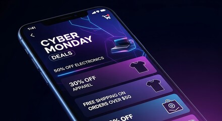 Smartphone cyber monday deals interface showcasing discount offers and promotions