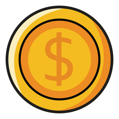 Golden coin icon with dollar sign for finance, currency, payment, investment, banking, and wealth concept