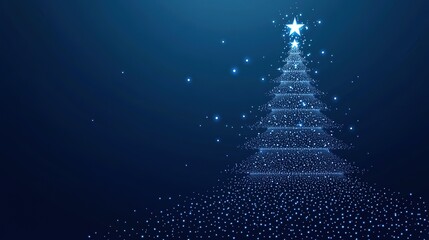 Colorful Particle Christmas Tree with Star on Dark Background