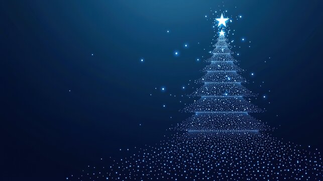 Colorful Particle Christmas Tree with Star on Dark Background