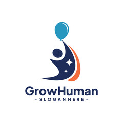 People reaching balloon logo template design. Success and Graduation logo concept. Healthy life vector illustration.