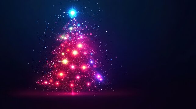 Dynamic Light Stream Christmas Tree with Colorful Flow on Dark Surface