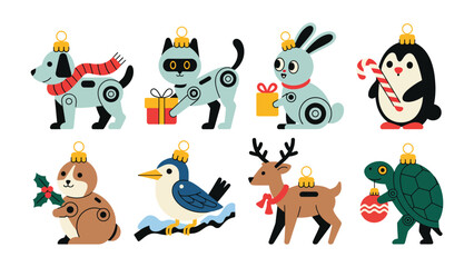 Festive Critter Ornaments: A charming array of Christmas ornaments, each portraying a delightful animal in a unique holiday design. Capturing the playful spirit of the festive season.