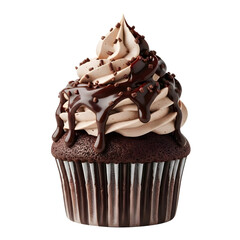 Decadent Double Chocolate Cupcake with Swirled Mocha Buttercream, Rich Ganache Drizzle, and Chocolate Sprinkles