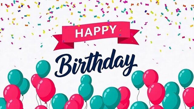 Happy Birthday Animated Card with Balloons and Confetti
