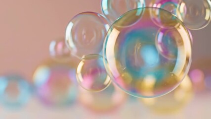 Iridescent soap bubble cluster floating in motion. Dynamic, colorful abstract background for cleaning and hygiene products. - Powered by Adobe