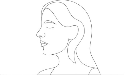 Minimalist black line drawing of a woman's profile