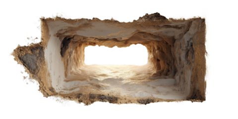 Illuminated tunnel : A rectangular tunnel through earth, with light illuminating the end, suggesting exploration and the unknown.