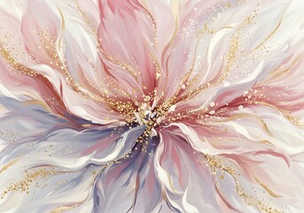 Abstract floral burst in pastel tones with gold accents composition