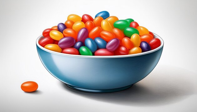 Vector Illustration Of Colorful Jelly Beans In A Bowl In Minimalist Style For Food Packaging And Confectionery Design