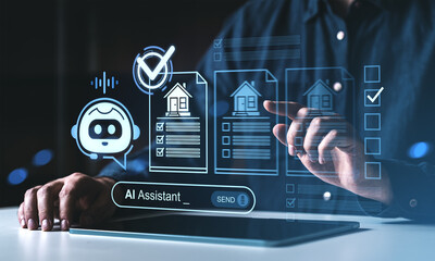 AI assistant helping user search property listings for real estate sale and management using...