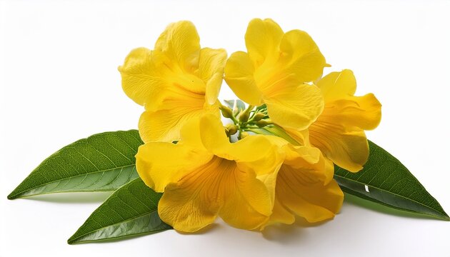 Yellow Elder Flower Or Yellow Bells Tecoma Stans Blossom On Green Branch Isolated On White Background Common Names Include Yellow Trumpetbush And Ginger Thomas